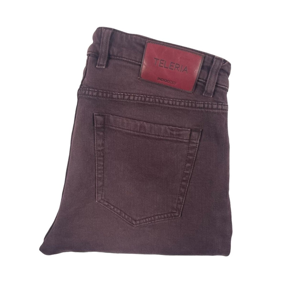 Teleria Zed Denim Concept Mens Italian Stretch Jeans Red Burgundy 34x28